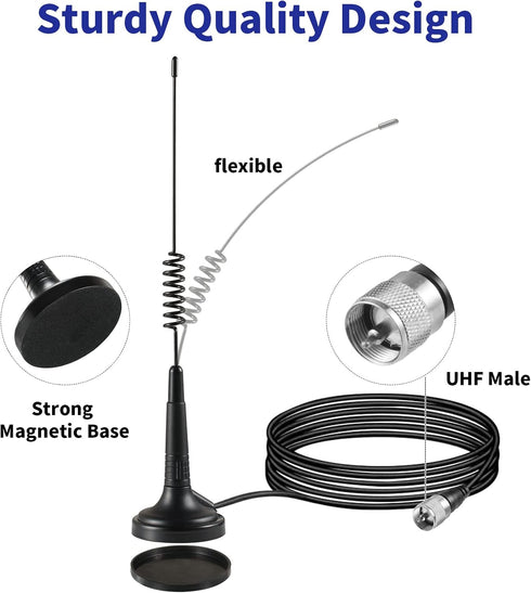 eifagur 27MHz PL-259 Long Range Magnetic Base CB Radio Antenna with BNC Male Connector for Mobile/Car Radio Cobra