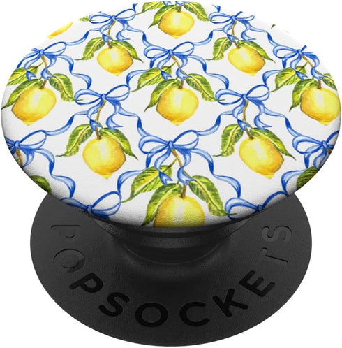 Bow Print Ribbon Blue Coquette Aesthetic - Lemon Summer Fruit PopSockets Standard PopGrip