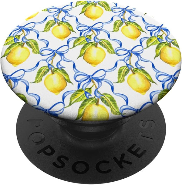 Bow Print Ribbon Blue Coquette Aesthetic - Lemon Summer Fruit PopSockets Standard PopGrip