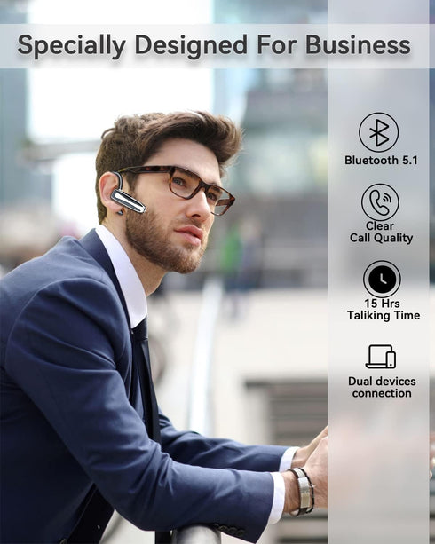 Bluetooth Headset, Wireless Earpiece with Bluetooth 5.0, Hands-Free Earphones, 8 Hrs Playtime, Compatible with iPhone