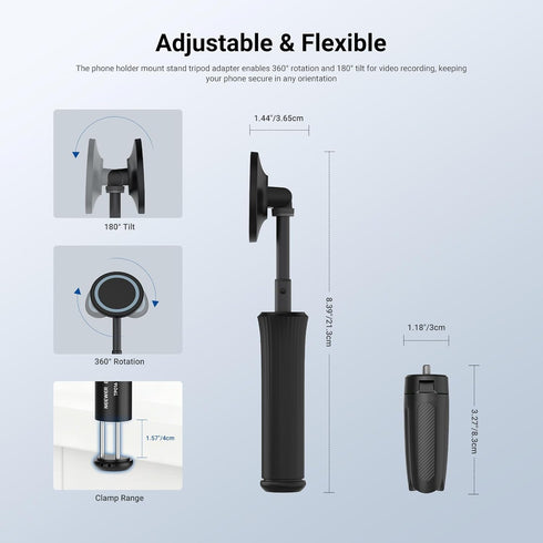 NEEWER TP016 Airplane Phone Holder, Magnetic Smartphone Desk Mount Tripod Stand Handheld Selfie Stick Plane Gadget