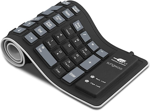 sungwoo Foldable Silicone Keyboard, USB Wired Waterproof Rollup for PC, Notebook, Laptop (Black+Grey)