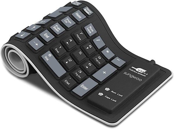 sungwoo Foldable Silicone Keyboard, USB Wired Waterproof Rollup for PC, Notebook, Laptop (Black+Grey)