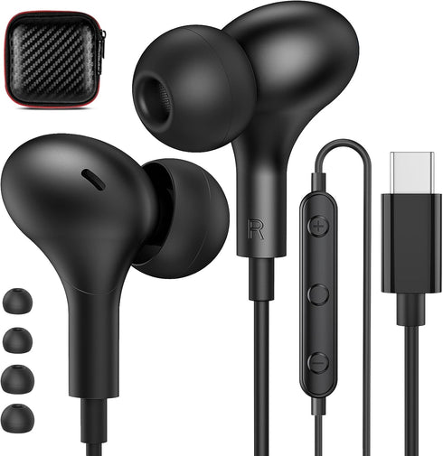 USB C Headphones for Samsung Galaxy S24 Ultra S23 FE S22 S21, Magnetic Wired Earbuds with Microphone Volume Control