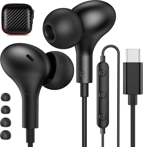 USB C Headphones for Samsung Galaxy S24 Ultra S23 FE S22 S21, Magnetic Wired Earbuds with Microphone Volume Control