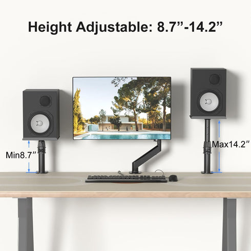 suptek Clamp-on Speaker Stand Desk Mount Set, Height Adjustment, Universal Audio Holders for Computer & Bookshelf