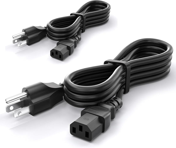 (2 Pack) 3 Prong Computer Power Cable, Varbmt 4FT Replacement Power Cord for LCD Plasma TV, PC, Monitor, Projector,