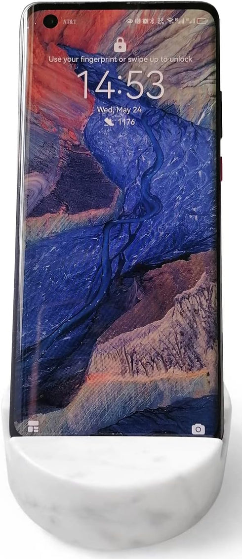 Luxurious Marble Cell Phone Stand Holder for Desk, Countertop, Table, Nightstand - Heavy Solid Real Stone Mobile Phone