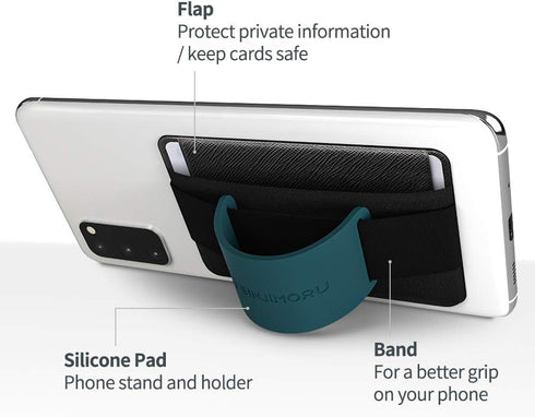 Sinjimoru Phone Grip Card Holder with Phone Stand, Secure Stick on Wallet for iPhone with Kickstand for Table. Sinji