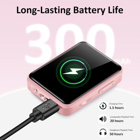 VANSING MP3 32GB MP3 1.8 inch 512GB(Pink) Player with Bluetooth, Portable Bluetooth Player for Kids, Music Player