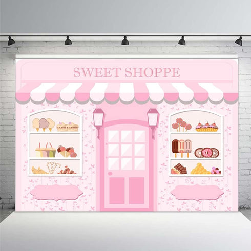 MEHOFOND Pink Sweet Shoppe Backdrop Dessert Parlor for Girls Birthday Photography Background Kids