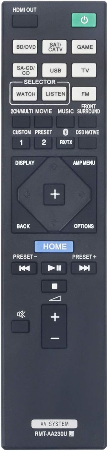 New RMT-AA230U Replacement Remote Control for Sony Home Theatre AV Receiver Models STR-DN1070 and STRDN1070