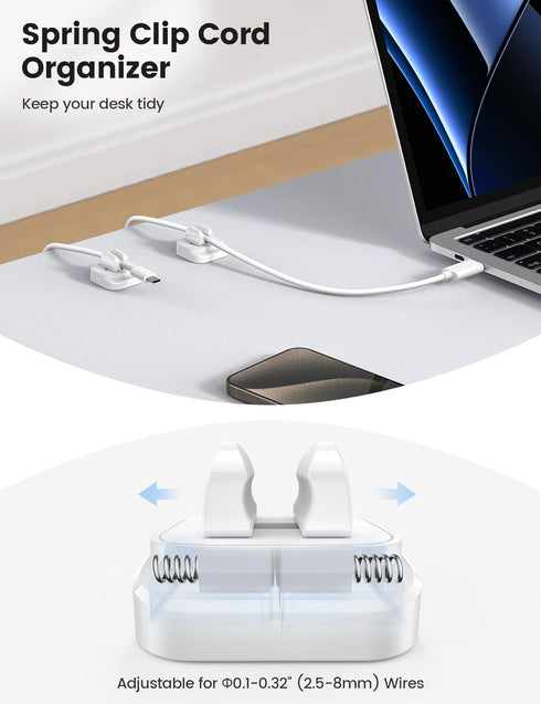 5Pack Cable Spring Holder Clips, Cord Organizer for Desk - Lamicall Adjustable Cord Clip, Wire Holder Organizer, Phone USB Charger Cable Holder, White