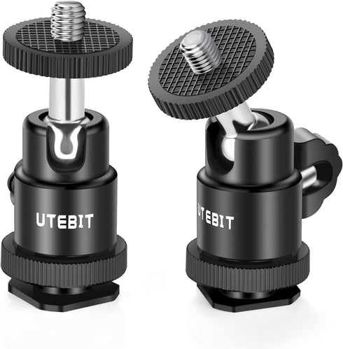 12MM Tripod Ball Head, UTEBIT 360 Rotatable Metal Mini Ball Head with 1/4" Hot Shoe, Camera Mount Adapter for Sport