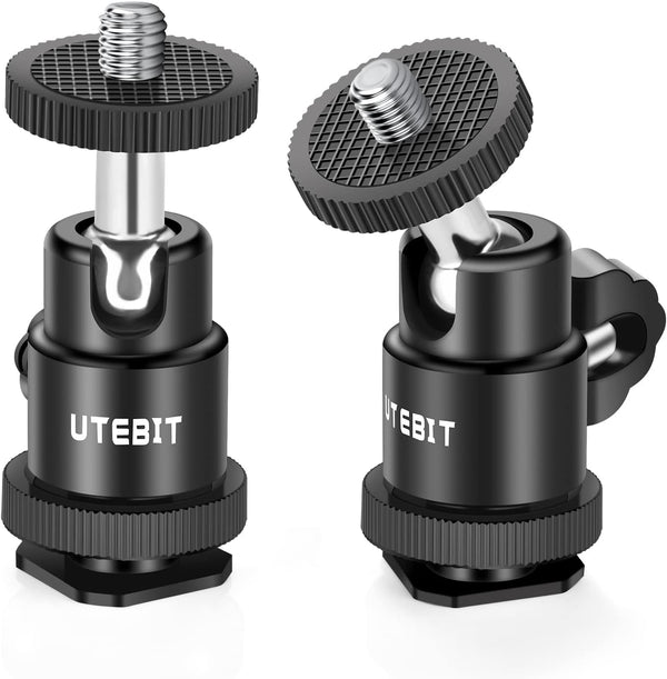 12MM Tripod Ball Head, UTEBIT 360 Rotatable Metal Mini Ball Head with 1/4" Hot Shoe, Camera Mount Adapter for Sport