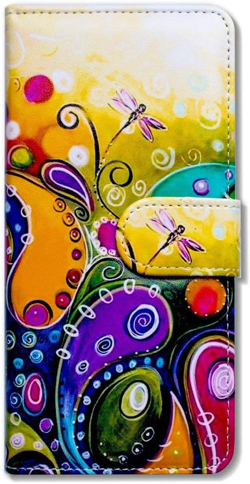 Colorful Dragonfly Wallet Leather Cover Case for Galaxy Note 10 Plus with Kickstand, Card Holder, Magnetic Closure