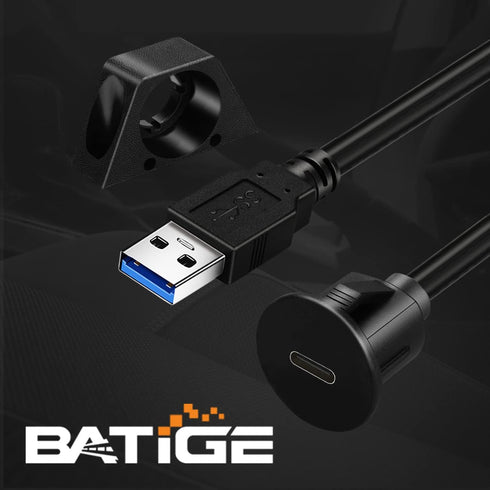 BATIGE Small USB 3.0 Male to Type C 3.0 Female Car Flush Mount Cable, 3ft Panel Mount Extension for Car Truck