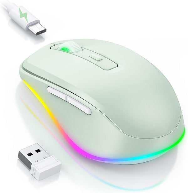 PEIOUS Wireless Mouse Jiggler - LED Wireless Mice with Built-in Mouse Mover, Rechargeable for Laptop