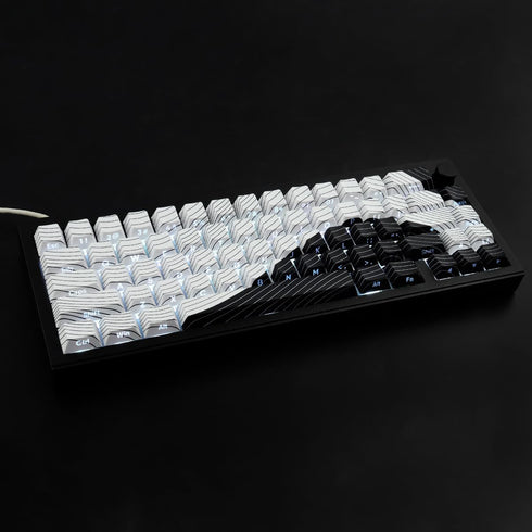 Tsungup PBT Keycaps, White & Black Topographic 128 Keys Shine Through Side Printed Keycaps 75 Percent for Gateron MX