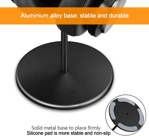 Headphone Stand Holder with Wood and Aluminum, Desktop Headset Stand for All Headphone Sizes (Black)