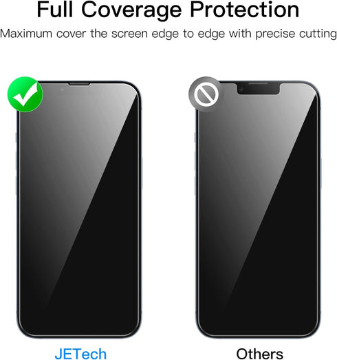 JETech Full Coverage Screen Protector for iPhone 14 6.1-Inch with Camera Lens Protector, Tempered Glass Film, HD Clear, 2-Pack Each