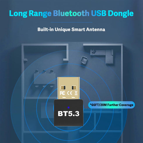 Latest Bluetooth 5.3 USB Adapter for PC, Wireless Transmitter Dongle for Windows 11/10/8.1/7, Plug & Play