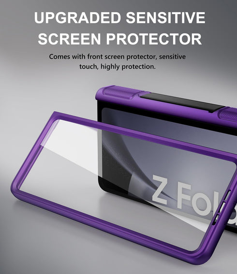 Galaxy Z Fold 5 Case - Card Holder & Kickstand & Hinge Protection & Sliding Lens Cover, Built-in Screen Protector,