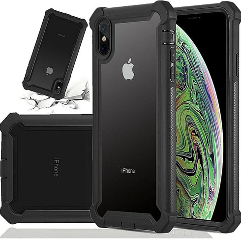 Case for Apple iPhone Xs Max, Clear & Black Shockproof Heavy Duty Armor Protective Cover, Rugged Bumper - AR-BK