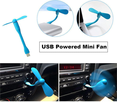 USB Flexible Fan, Mini Portable Cooling Fans USB Powered for Power Bank Laptop PC AC Charger - 2 Pack (Blue)