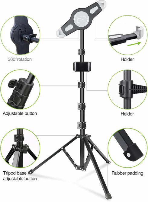 elitehood 360 7.9-11 Inch iPad Tripod Stand, Aluminum Alloy iPad Stand, Rotation Adjustable Height iPad Stand Holder