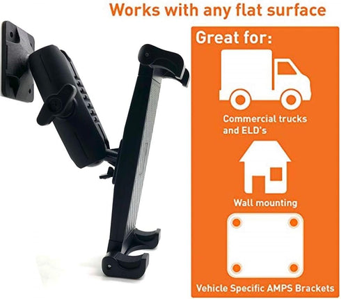 Heavy Duty Tablet GPS Smartphone AMPS Drill Base Dash ELD Mount for Truck, Van, Commercial Vehicle, Semi Fleet Limo