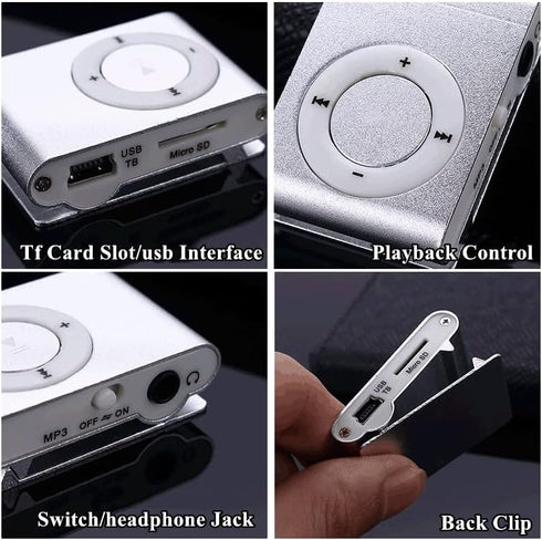 Mxzzand MP3 Player with Bluetooth, Portable Music Player Mini MP3 Back Clip Player, Durable with Memory Card and Cable,