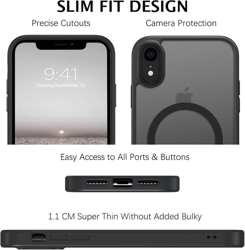 Telaso iPhone XR Case - Shockproof, Anti-Scratch, Matte Black, Full Body Protection, Compatible with MagSafe Charging.