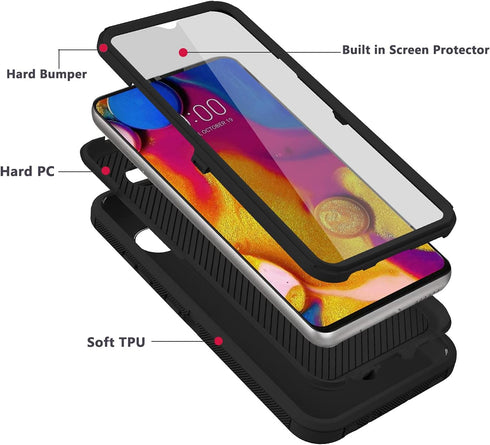 Annymall LG V40 Case, ThinQ Case with Built-in Screen Protector, Rugged Heavy Duty Cover