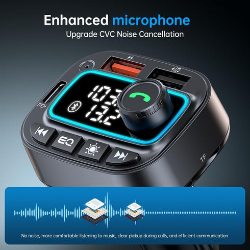 Bluetooth 5.3 Car Adapter FM Transmitter, 42W USB C Car Charger, Wireless Radio Receiver, Black