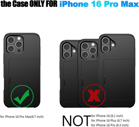 Nvollnoe 16 6.9 inch(Black) Compatible with iPhone Pro Max Case with Card Holder Dual Layer Heavy Duty Protective