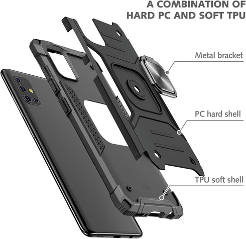 Military Grade Case for Samsung Galaxy A51, Built-in Kickstand Heavy Duty Shockproof Cover (Black)