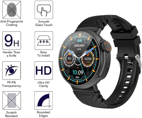 3 Pack Compatible with MISIRUN GT88 1.52 inch Smartwatch Screen Protector Tempered Glass for DaFit GT88 1.52'' Smart Watch Screen Protectors Foils Glass Anti-Scratch