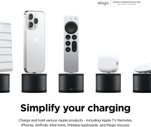 elago D Stand Charging Station - Premium Aluminum Dock for Apple TV Remote, iPhone & More (Black) - Cable Required
