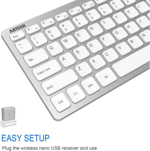 Arteck 2.4G Wireless Keyboard, Ultra Slim Compact with Media Hotkeys for Desktop PC, Laptop, Smart TV