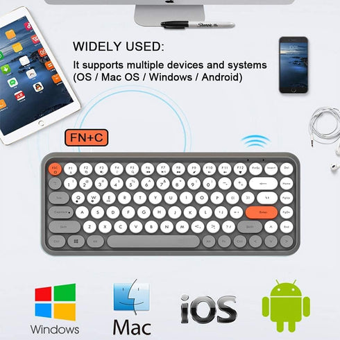 FELICON Wireless Bluetooth Keyboard, Portable Mini 84-Key Typewriter Keyboard for Android, iPad, Windows, Dark