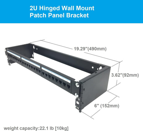 Jingchengmei 2U 19-inch Hinged Wall Mount Patch Panel Bracket for 19" Networking Equipment (JCM-HWMB2U)