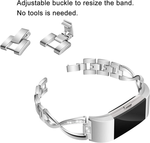 Bands Compatible with Fitbit Charge 2, Metal Bands with Rhinestone Bling Replacement Bracelet