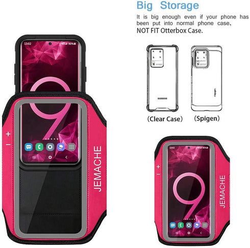 JEMACHE Armband for Galaxy S10+ S9+ S8+, Gym Running Workouts Arm Band with Key Holder, Rose