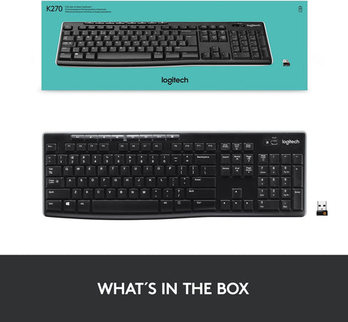 Logitech K270 Wireless Keyboard for Windows, Full-Size 2.4 GHz with Number Pad and 8 Multimedia Keys (Black)