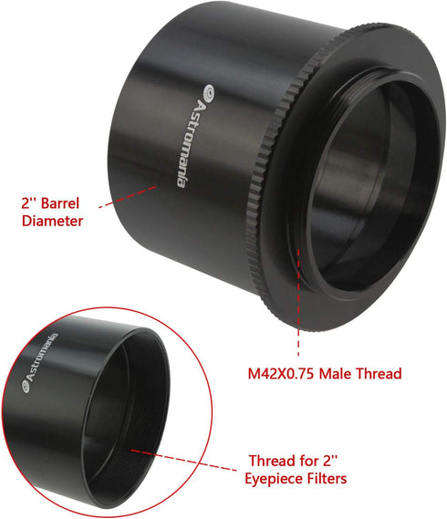 Astromania 2" T-2 Focal Camera Adapter for SLR Cameras - Simply Attach Your Camera to The Telescope
