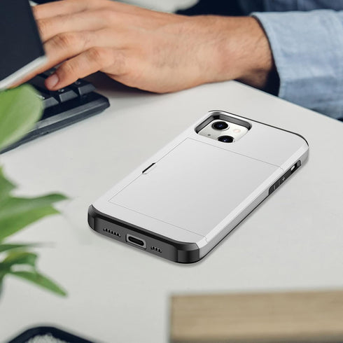 SAMONPOW iPhone 13 Case with Card Holder, Dual Layer Hybrid Wallet Case, Heavy Duty Shockproof Protection for 6.1 inch