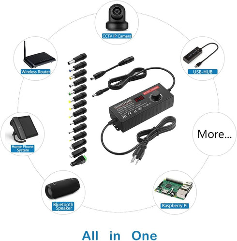 SHNITPWR Universal Power Supply DC 24V 12V 5V 6V 9V 14V 19V Adjustable AC/DC Adapter, Multi-Voltage Power Converter