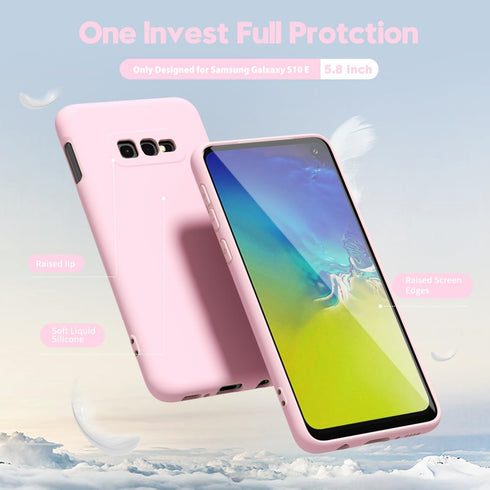 Oakxco Samsung Galaxy S10e Phone Case, Rose Light Pink Liquid Silicone Cute Thin Slim Soft Rubber TPU Protective Cover