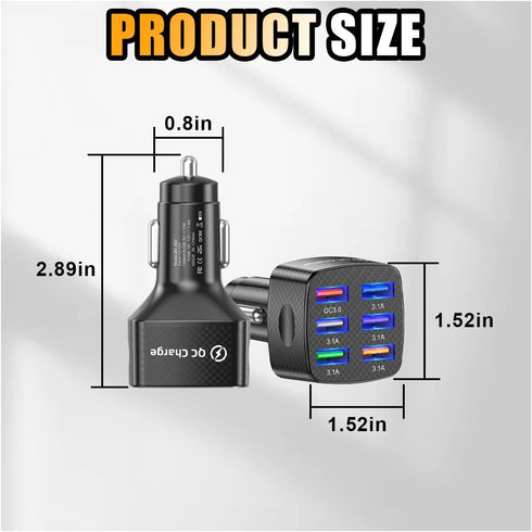 Car Charger Adapter, 6 USB Multi-Port Fast Charger QC3.0 Smart Shunt Cigarette Lighter Charger for Most Cell Phones